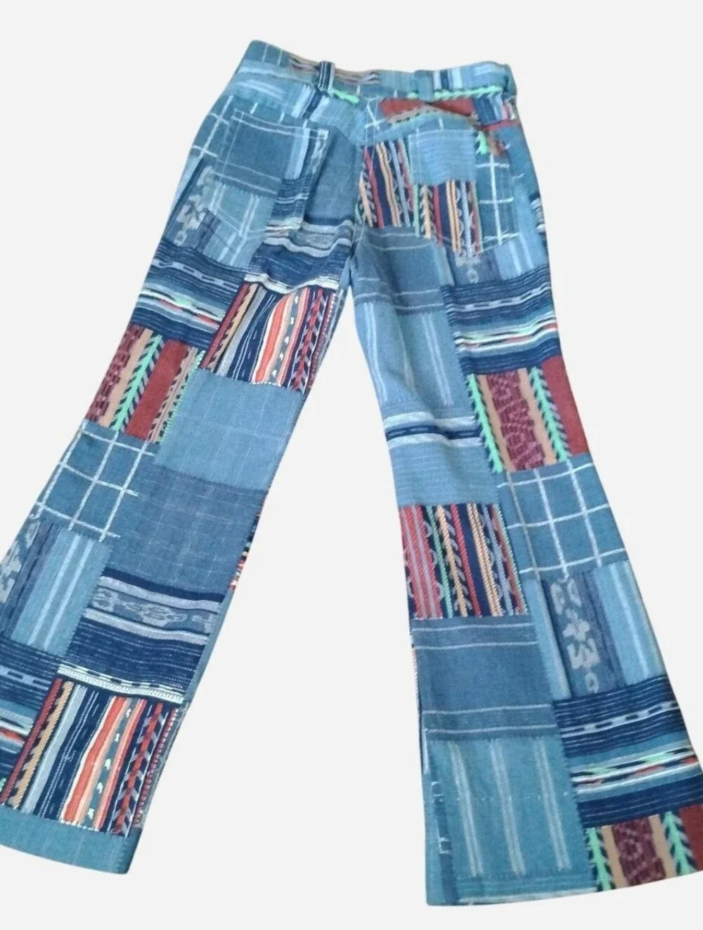 Vintage Kids Patchwork Bell Bottom Flare Pants Boho Hippie Size 4 / 5 Slim